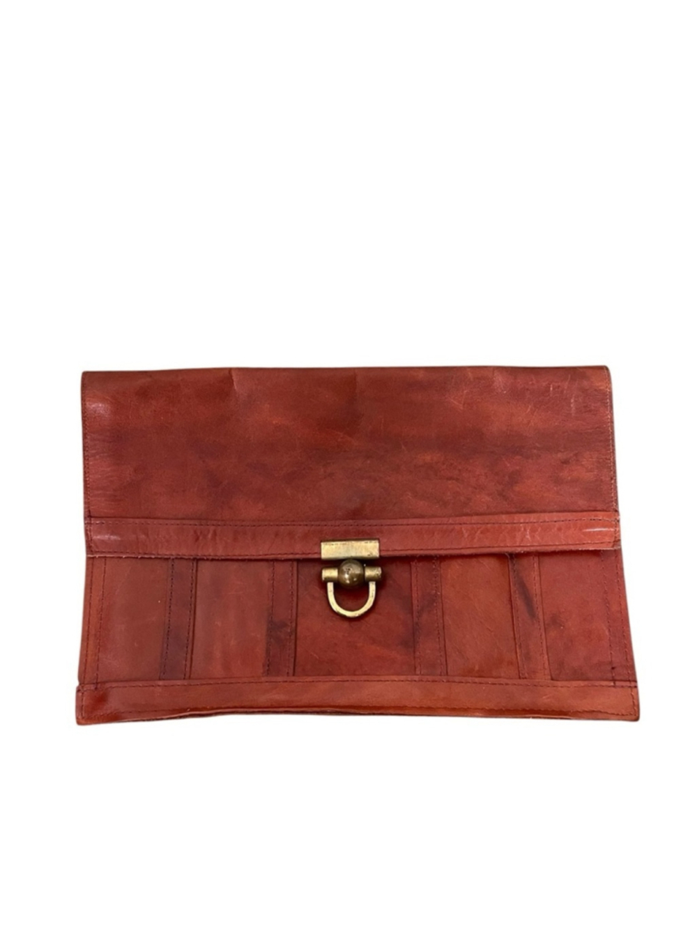 Vintage Leather Clutch Brown Brass Clasp Foldover Bag - Picture 2 of 16